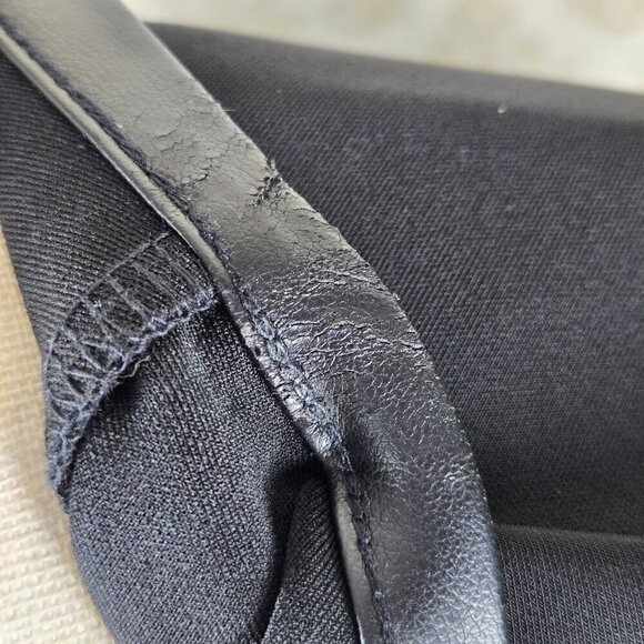 Ann Taylor Size Large Black Short Sleeve Blouse Dropped Shoulder Faux Leather - Picture 9 of 16